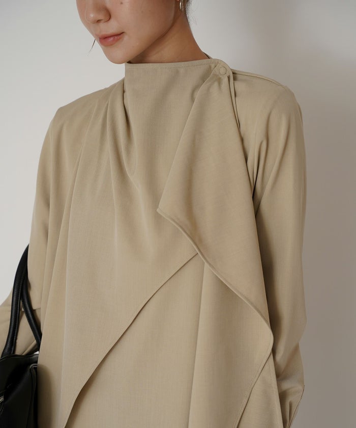 フレアシルエット お仕事 オフィス ディナー フォーマル ドレープ モード 変形シャツ  韓国風 綺麗め 細見え カジュアル KINO THE KEI