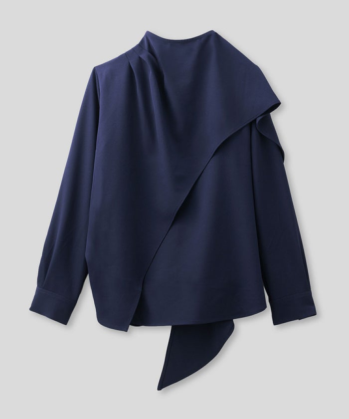 フレアシルエット お仕事 オフィス ディナー フォーマル ドレープ モード 変形シャツ  韓国風 綺麗め 細見え カジュアル KINO THE KEI