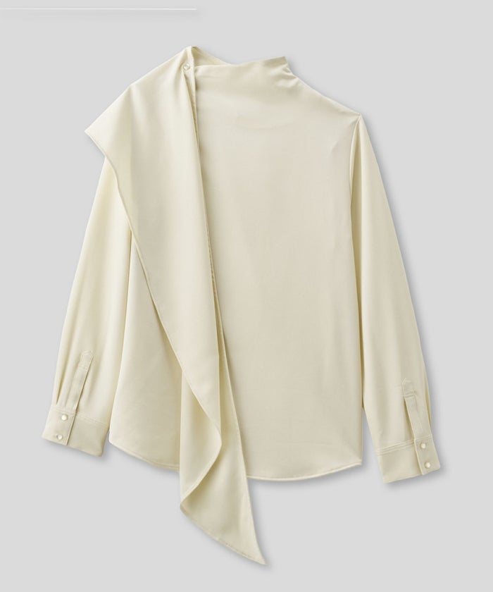 フレアシルエット お仕事 オフィス ディナー フォーマル ドレープ モード 変形シャツ  韓国風 綺麗め 細見え カジュアル KINO THE KEI