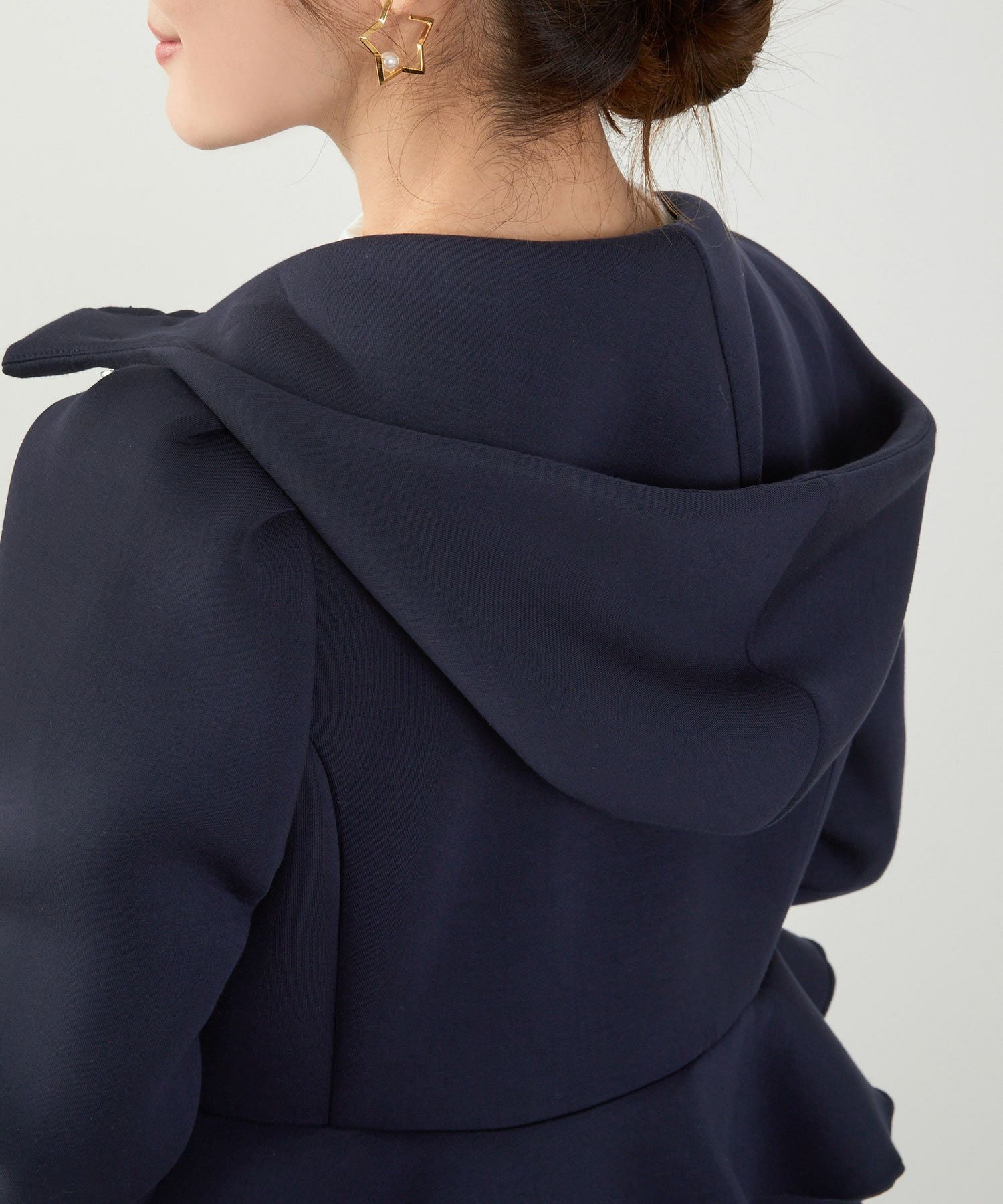 ダンボールニット フード付き フリル ジャケット Liala×PG