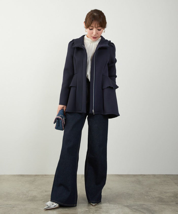 レディース ライトアウター 長袖 大人カジュアル オフィス きれいめ 体型カバー ペプラム スタンドカラー 春 秋 ジョイントスペース