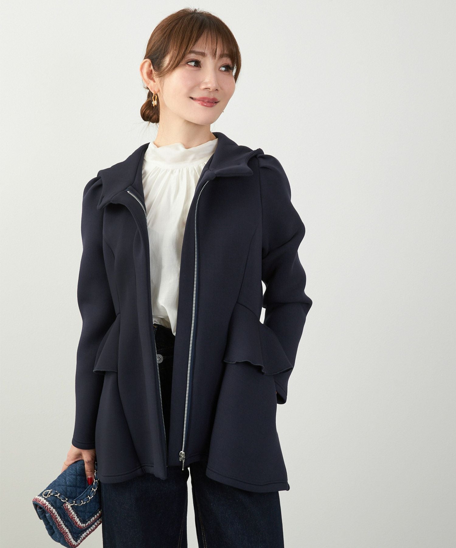 ダンボールニット フード付き フリル ジャケット Liala×PG 全2色