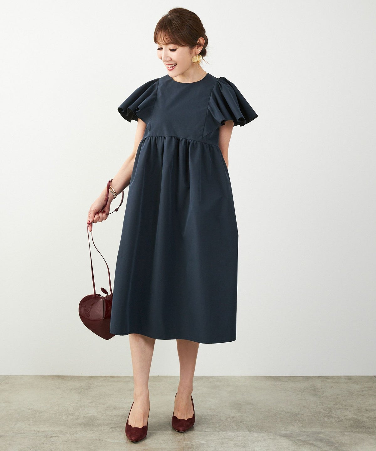 手洗い可かわいい上品きれいめ大人カジュアルシンプル体型カバーハイウエストフレアジョイントスペース