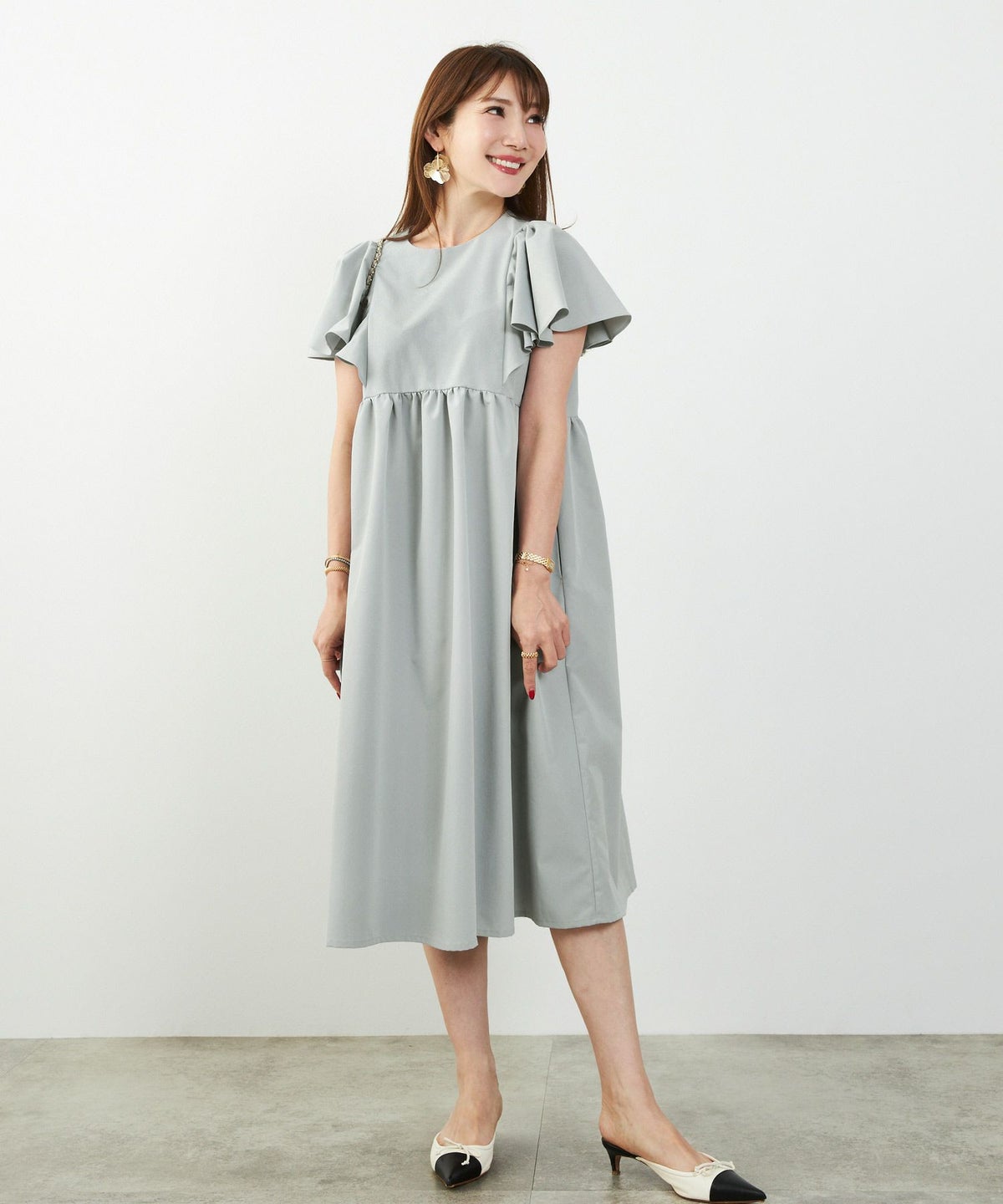 手洗い可かわいい上品きれいめ大人カジュアルシンプル体型カバーハイウエストフレアジョイントスペース