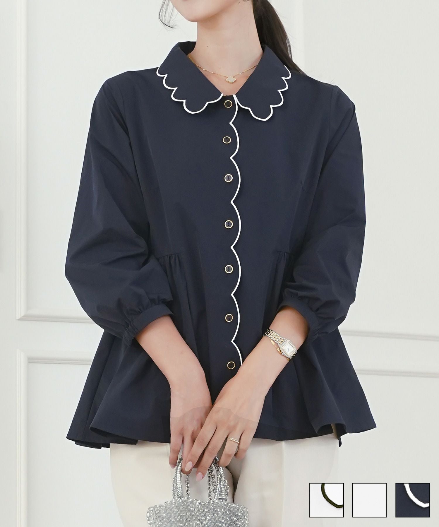 Occasion-SALE 撥水 スカラップ 襟 ブラウス le reve vaniller 全3色