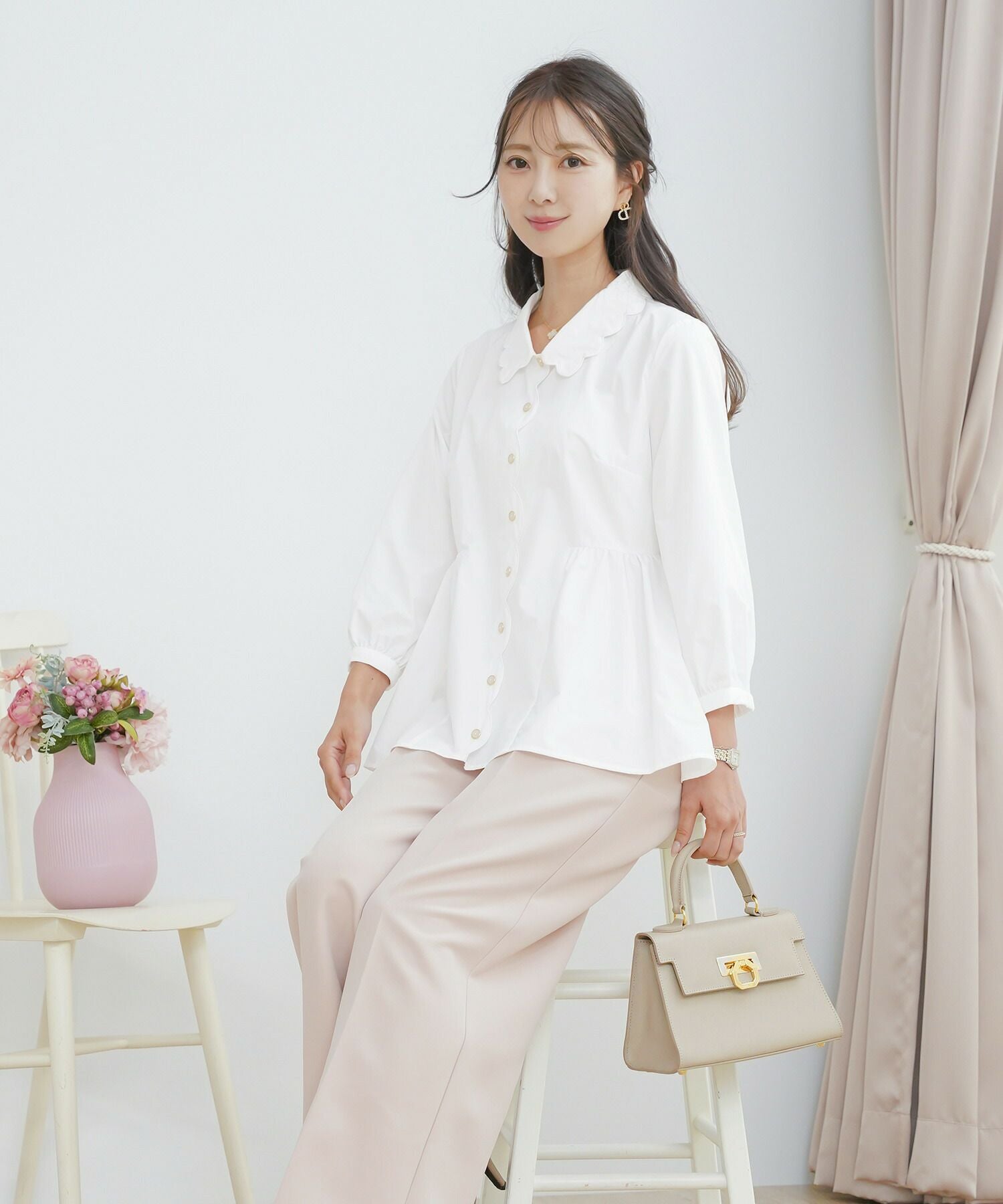 撥水 スカラップ 襟 ブラウス le reve vaniller 全3色｜lvn831-2100【1】