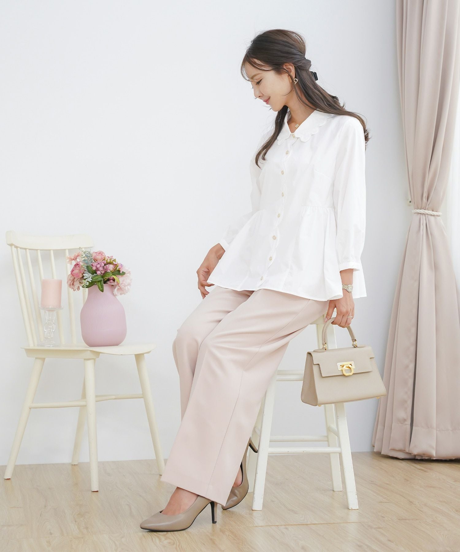 撥水 スカラップ 襟 ブラウス le reve vaniller 全3色｜lvn831-2100【1】