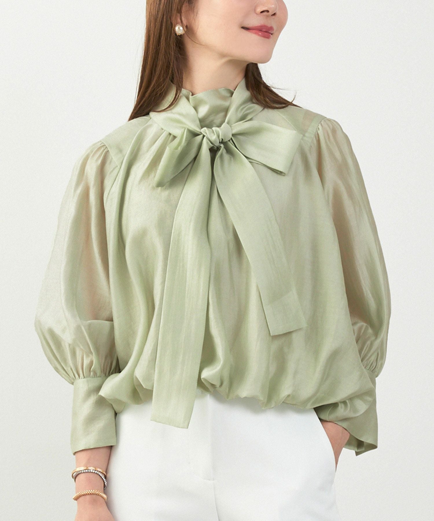 ボウタイ パフ袖 バルーン ブラウス Liala×PG