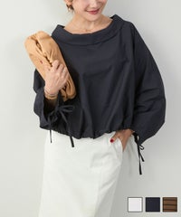 かわいい 上品 きれいめ 大人カジュアル オフィス シンプル 柄 ストライプ バルーン 春 秋 体型カバー ジョイントスペース ロールカラー 袖ドロスト ブラウス Liala×PG