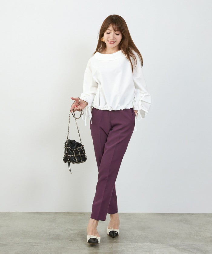 かわいい 上品 きれいめ 大人カジュアル オフィス シンプル 柄 ストライプ バルーン 春 秋 体型カバー ジョイントスペース