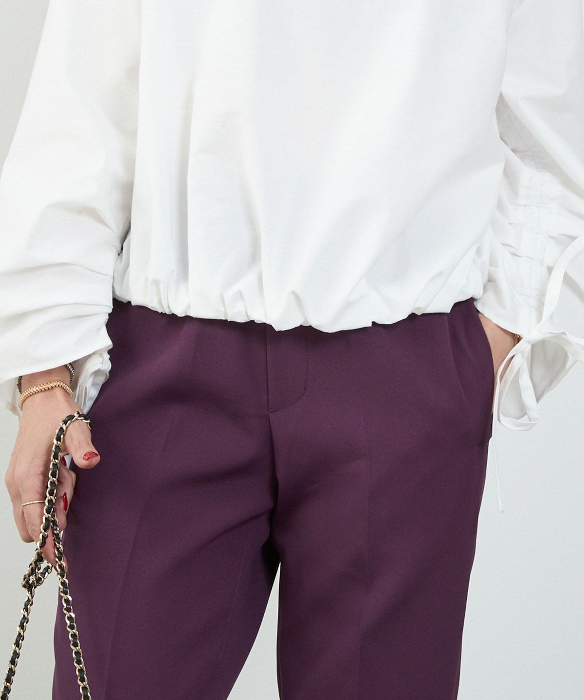 かわいい 上品 きれいめ 大人カジュアル オフィス シンプル 柄 ストライプ バルーン 春 秋 体型カバー ジョイントスペース