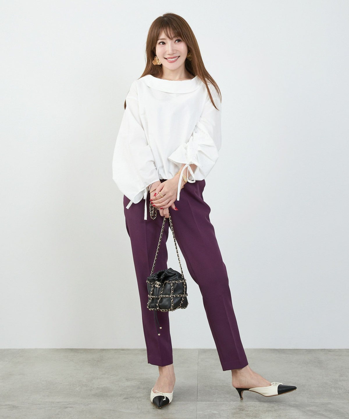 かわいい 上品 きれいめ 大人カジュアル オフィス シンプル 柄 ストライプ バルーン 春 秋 体型カバー ジョイントスペース