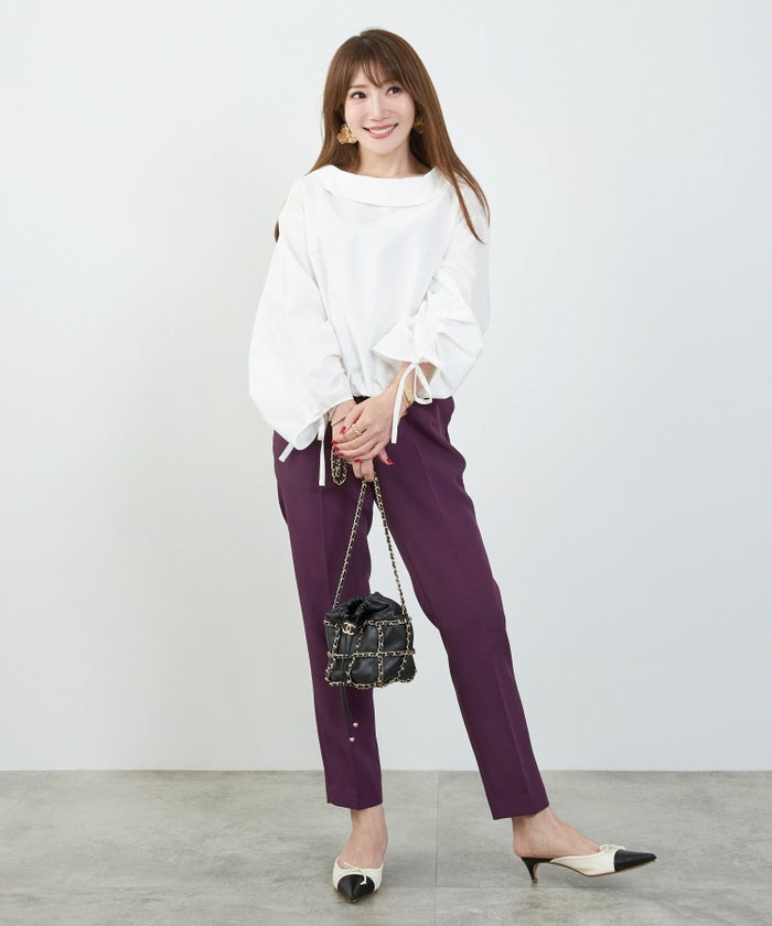 かわいい 上品 きれいめ 大人カジュアル オフィス シンプル 柄 ストライプ バルーン 春 秋 体型カバー ジョイントスペース