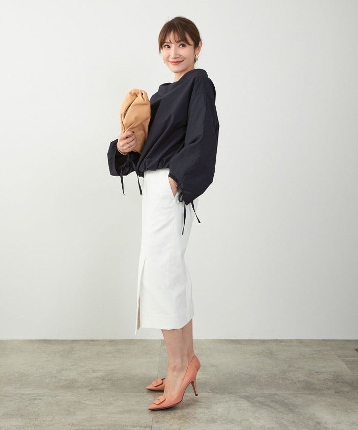 かわいい 上品 きれいめ 大人カジュアル オフィス シンプル 柄 ストライプ バルーン 春 秋 体型カバー ジョイントスペース