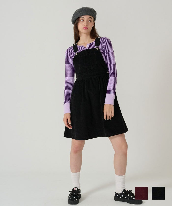 コーデュロイ/ サロペ/ワンピース/ブラック