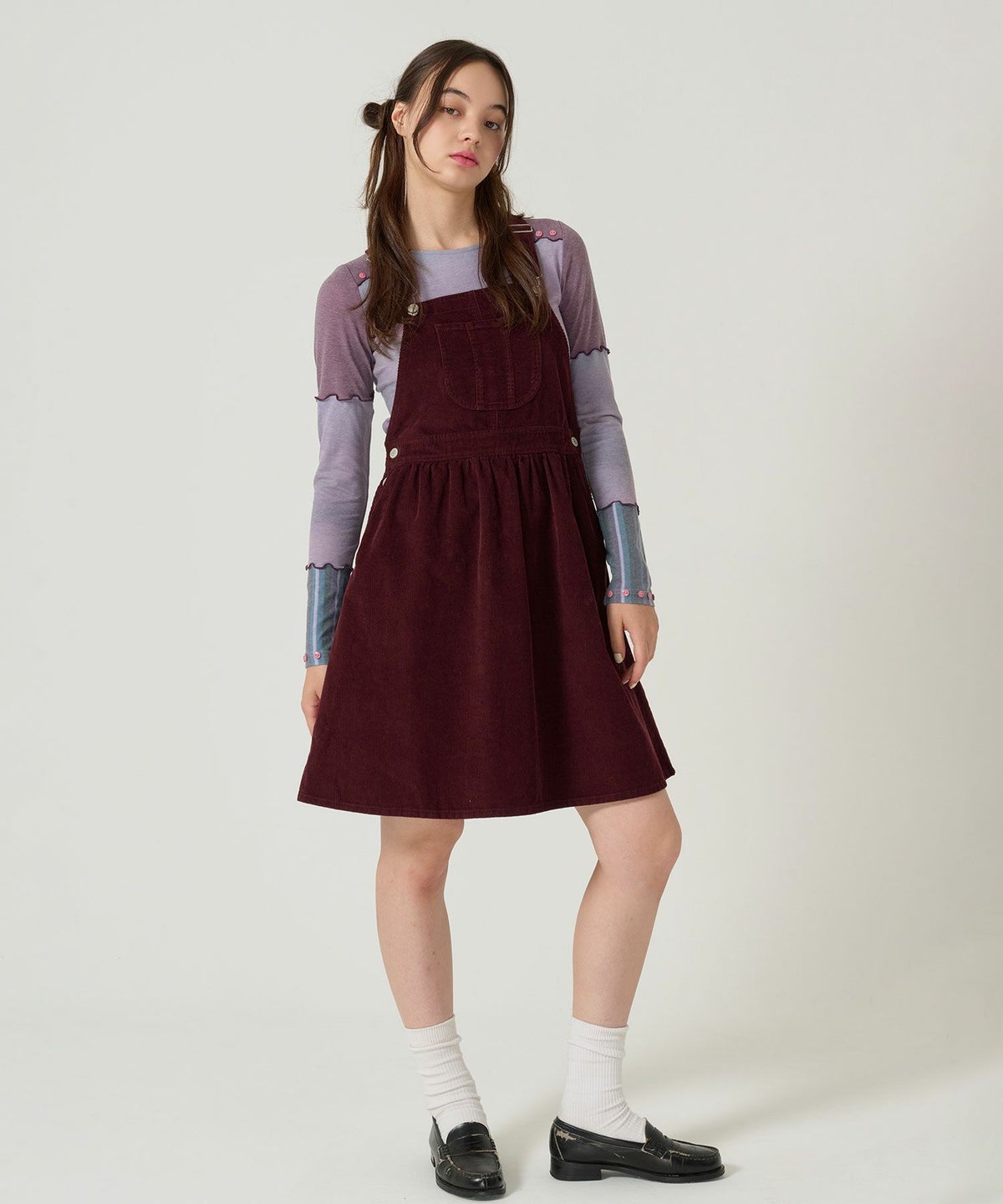 コーデュロイ/ サロペ/ワンピース/ボルドー