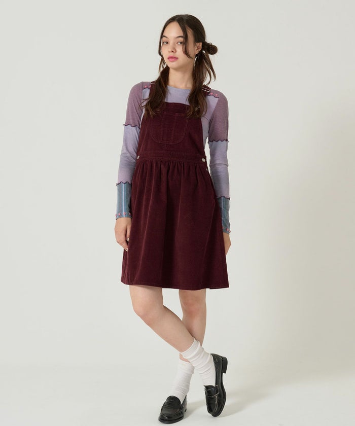 コーデュロイ/ サロペ/ワンピース/ボルドー