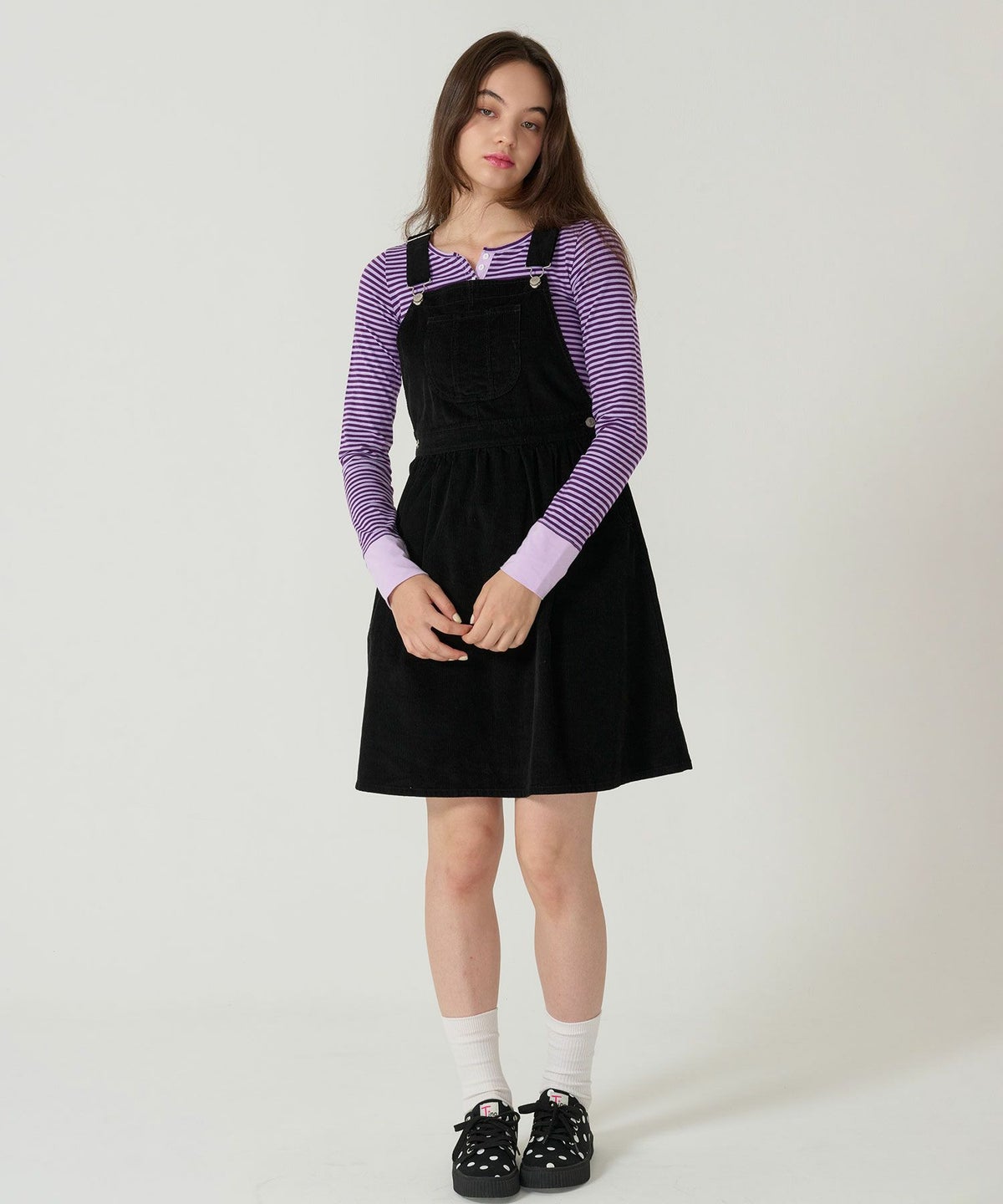 コーデュロイ/ サロペ/ワンピース/ブラック