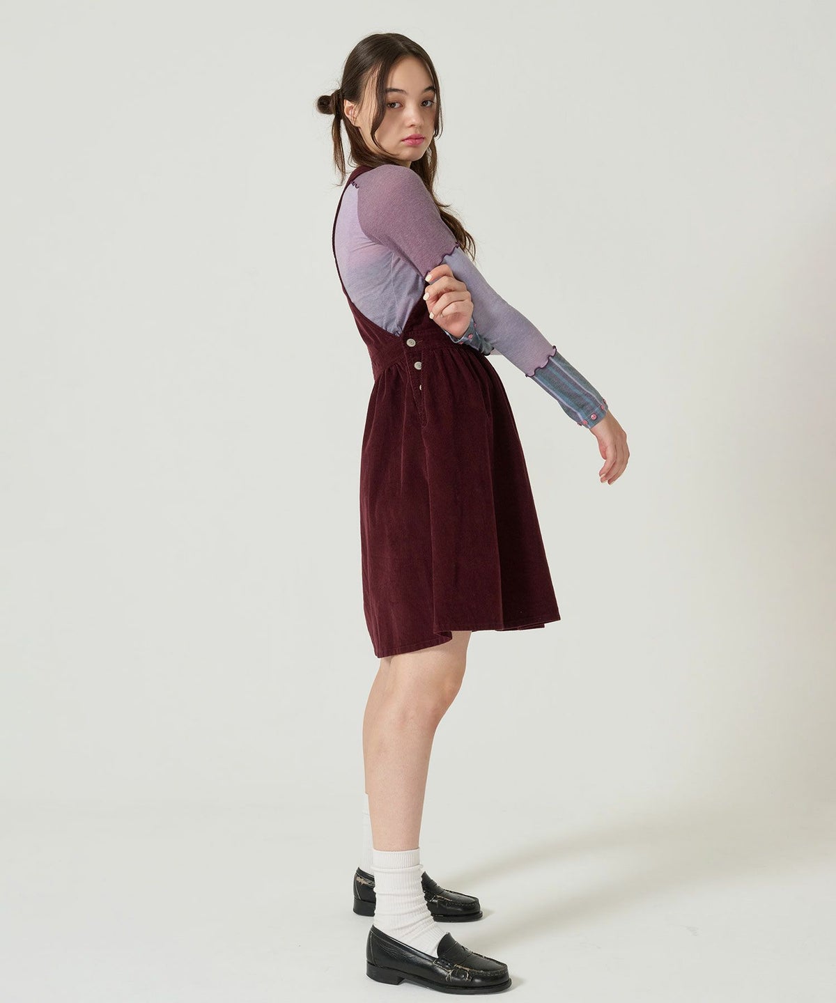 コーデュロイ/ サロペ/ワンピース/ボルドー