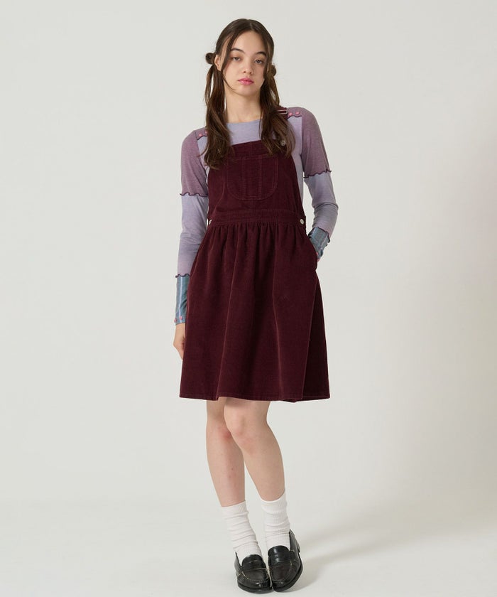 コーデュロイ/ サロペ/ワンピース/ボルドー