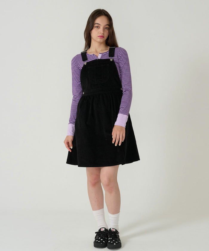 コーデュロイ/ サロペ/ワンピース/ブラック