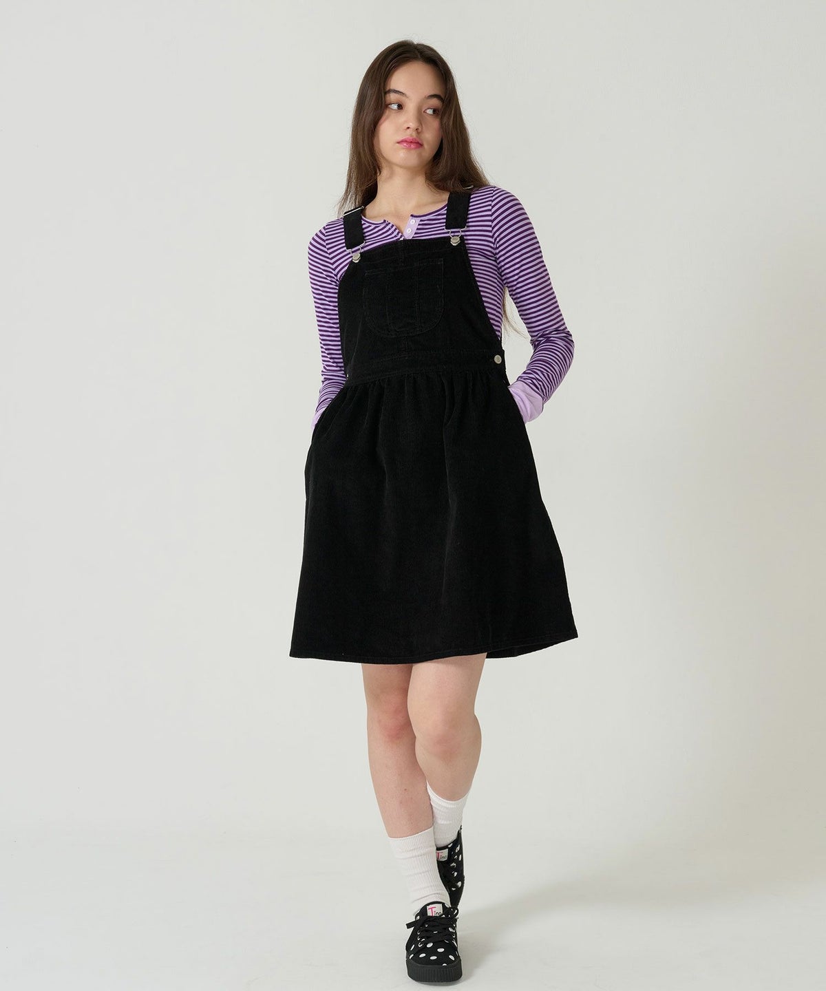 コーデュロイ/ サロペ/ワンピース/ブラック