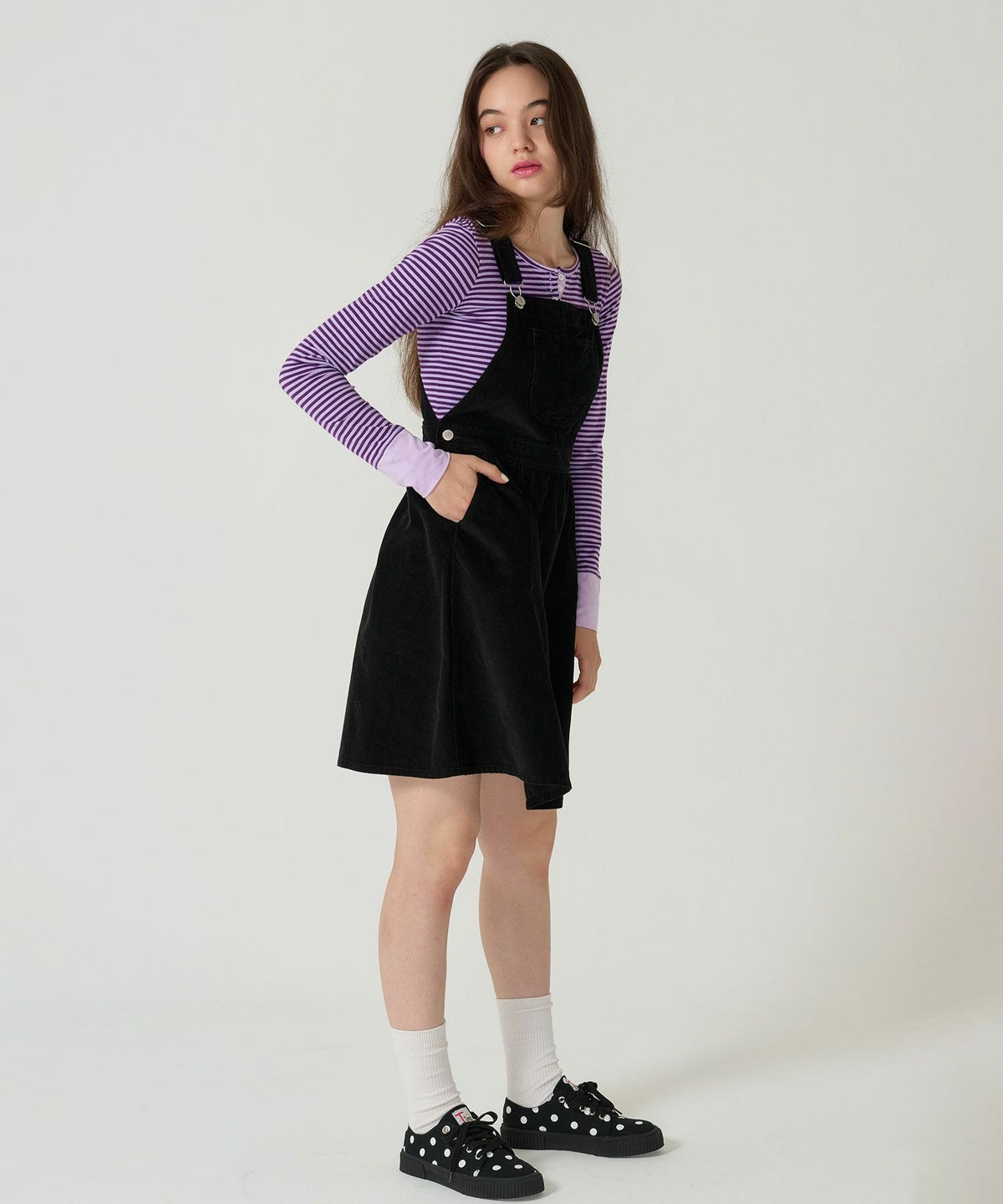 コーデュロイ/ サロペ/ワンピース/ブラック