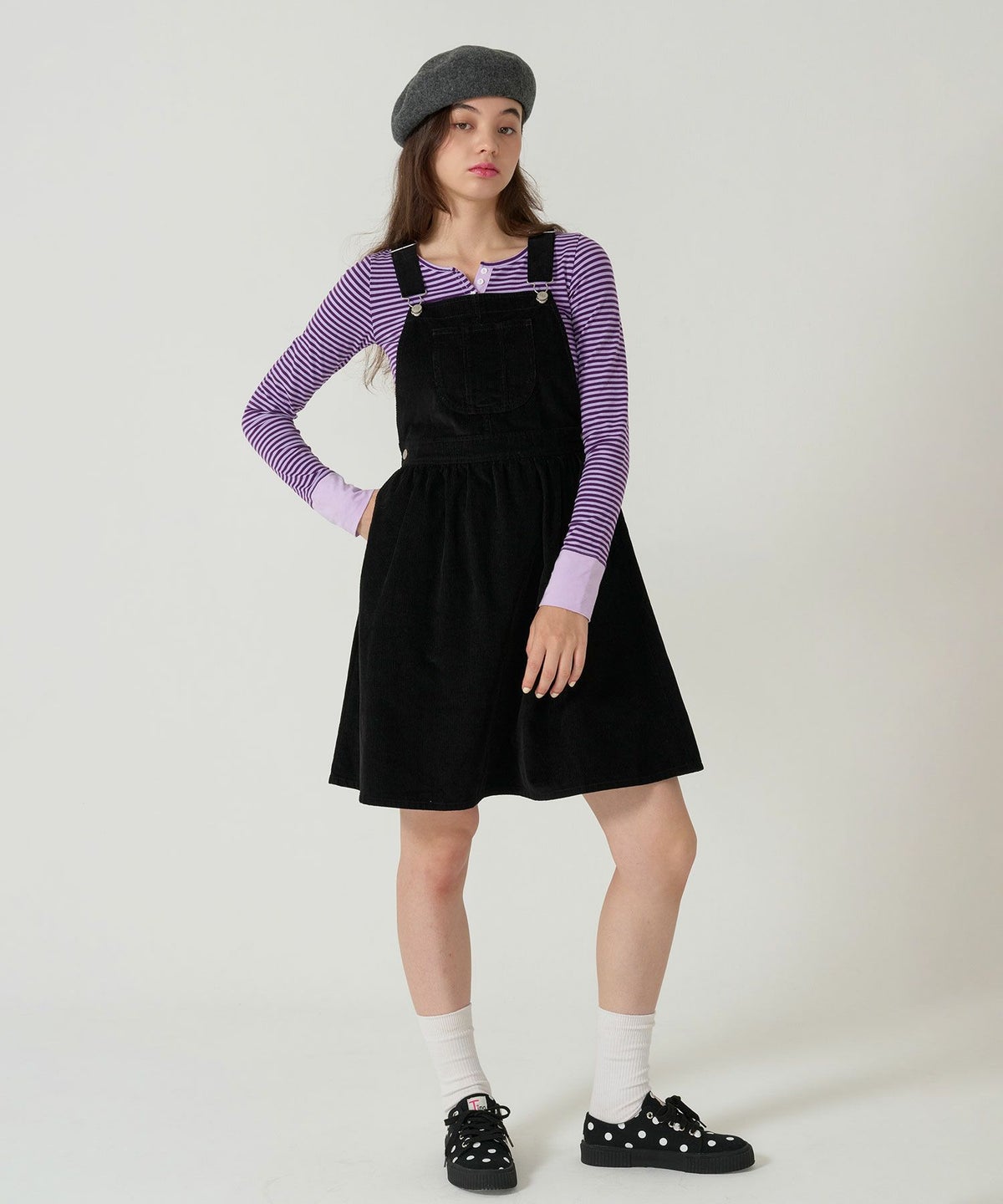 コーデュロイ/ サロペ/ワンピース/ブラック