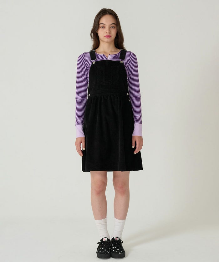 コーデュロイ/ サロペ/ワンピース/ブラック