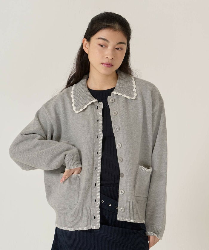  ハンドステッチ/ ニット/ジャケット/アイボリー