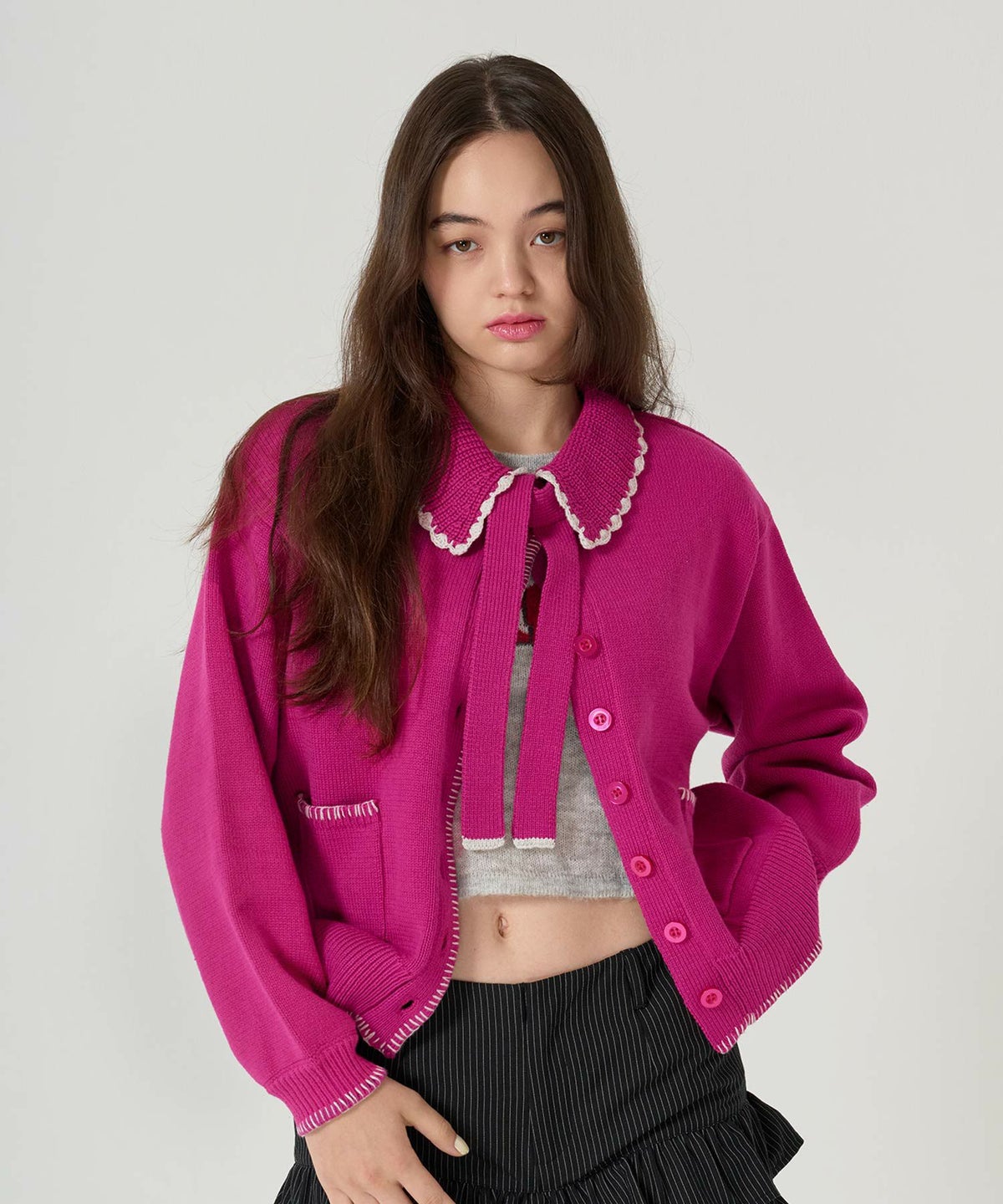  ハンドステッチ/ ニット/ジャケット/アイボリー