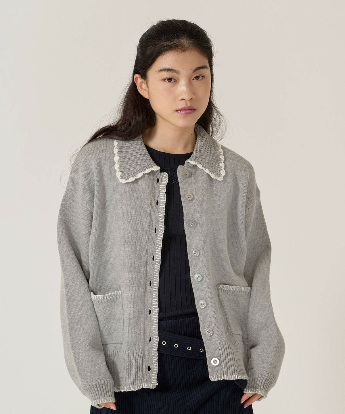  ハンドステッチ/ ニット/ジャケット/アイボリー