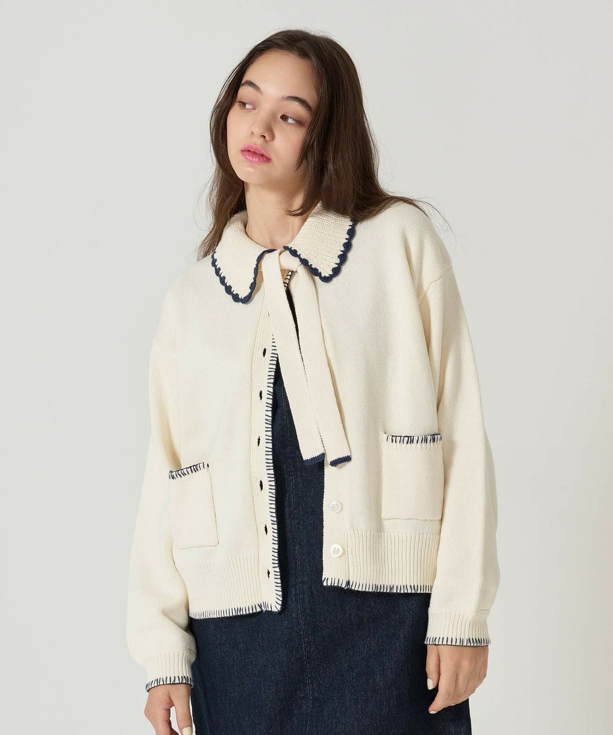  ハンドステッチ/ ニット/ジャケット/プラム