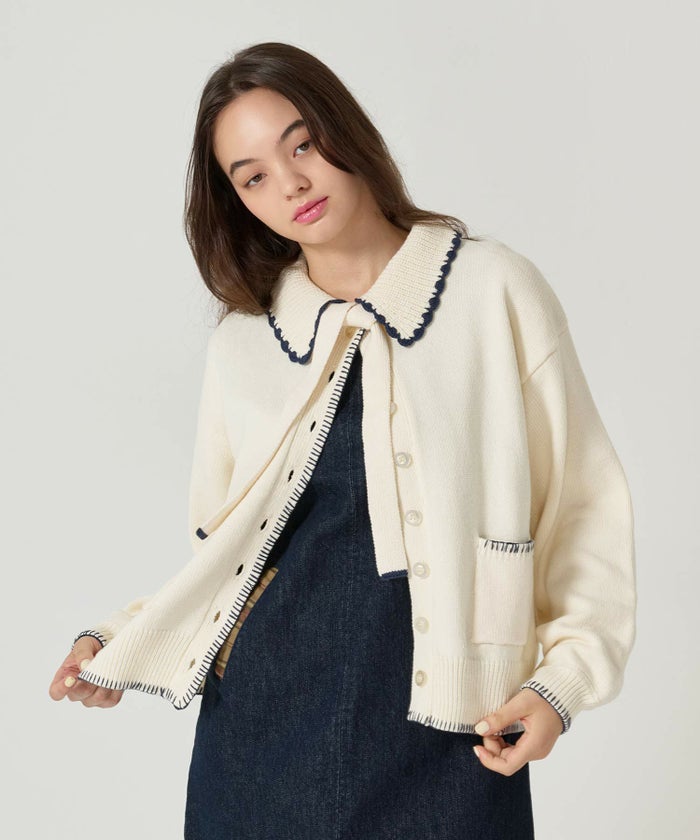  ハンドステッチ/ ニット/ジャケット/プラム