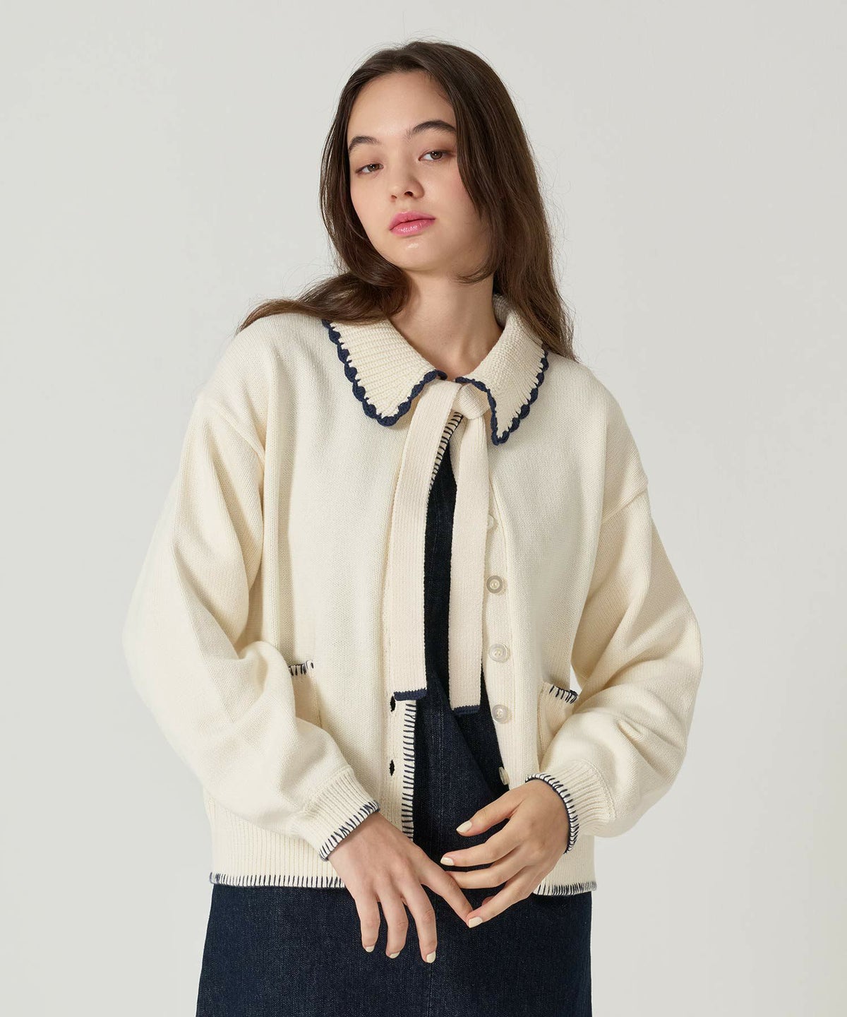  ハンドステッチ/ ニット/ジャケット/プラム