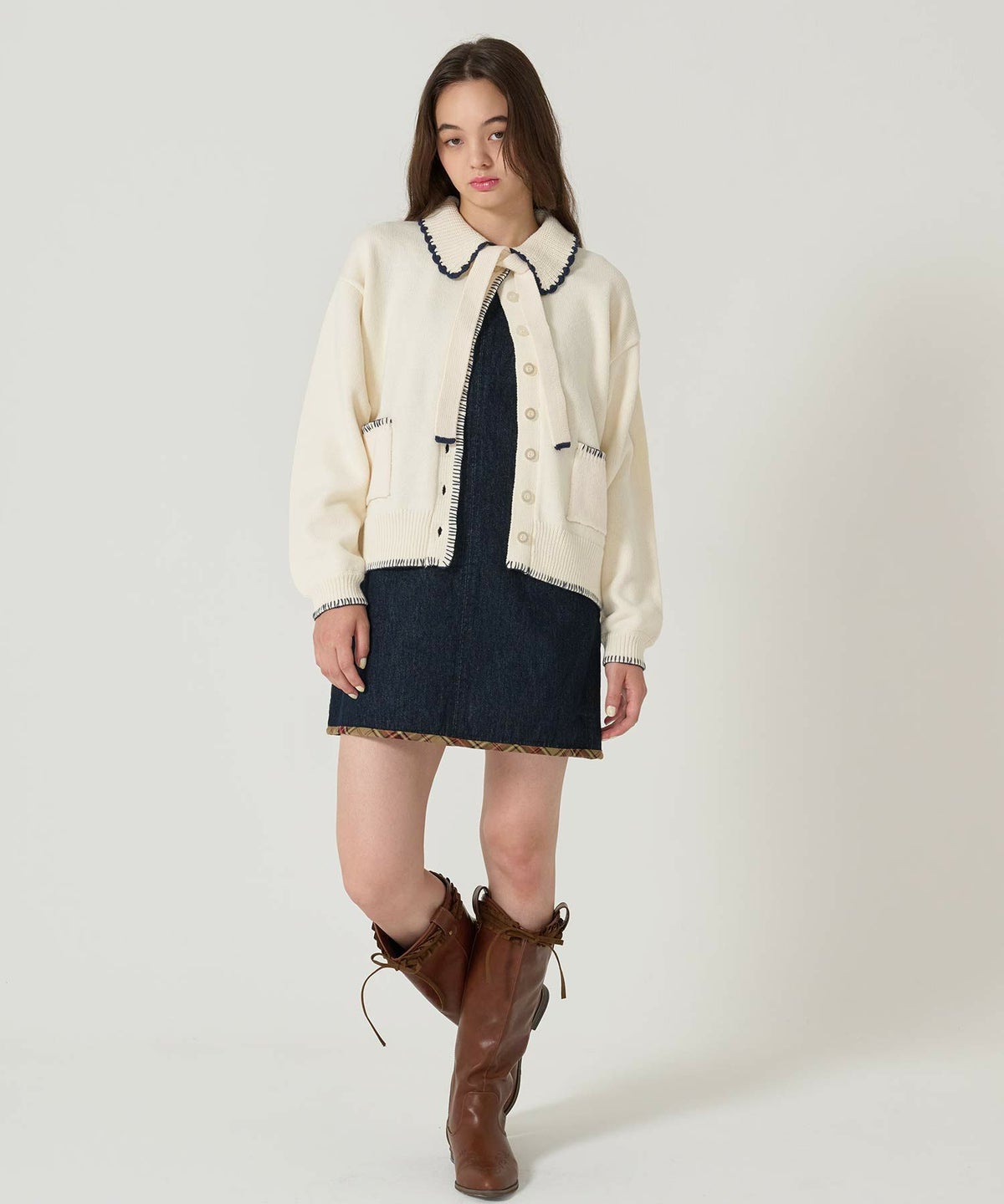  ハンドステッチ/ ニット/ジャケット/プラム