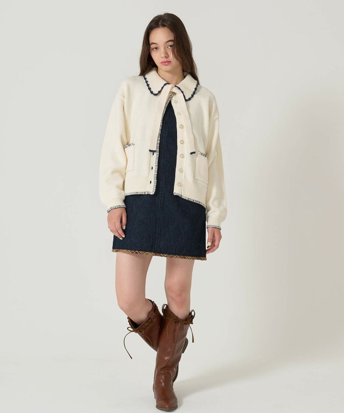  ハンドステッチ/ ニット/ジャケット/プラム