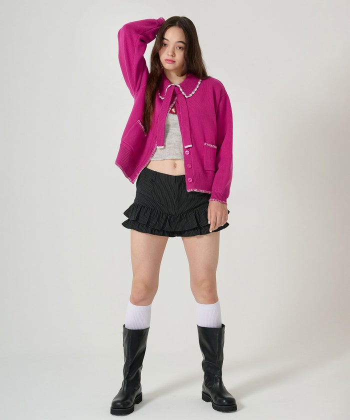  ハンドステッチ/ ニット/ジャケット/プラム