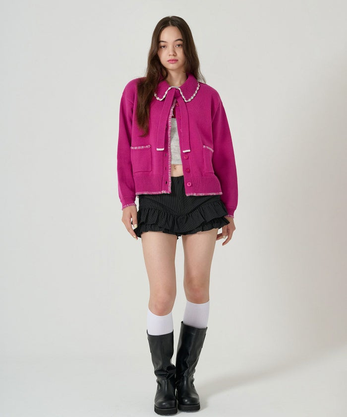 ハンドステッチ/ ニット/ジャケット/アイボリー