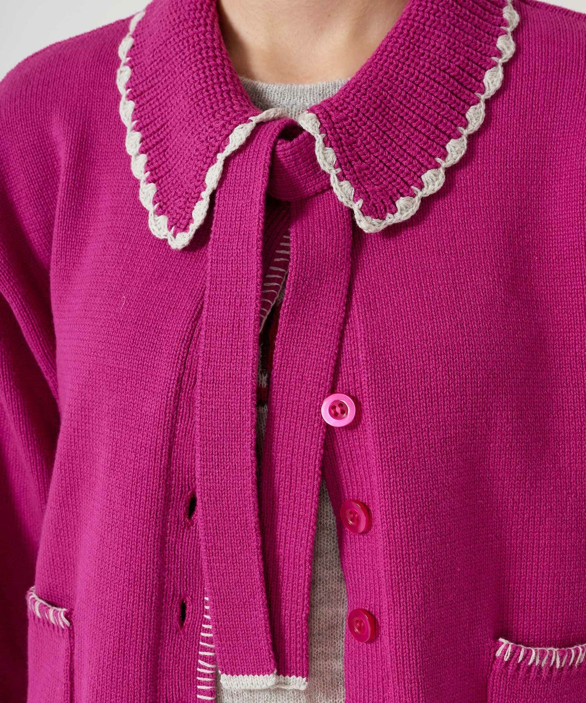 ハンドステッチ/ ニット/ジャケット/アイボリー