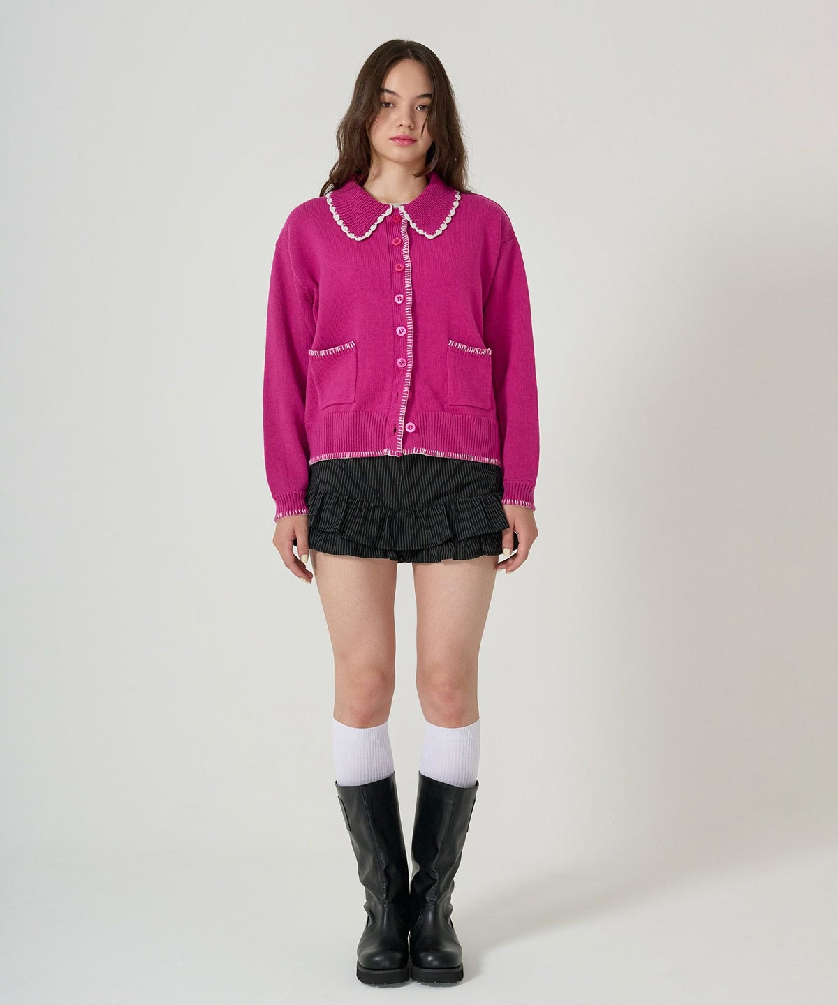 ハンドステッチ/ ニット/ジャケット/アイボリー