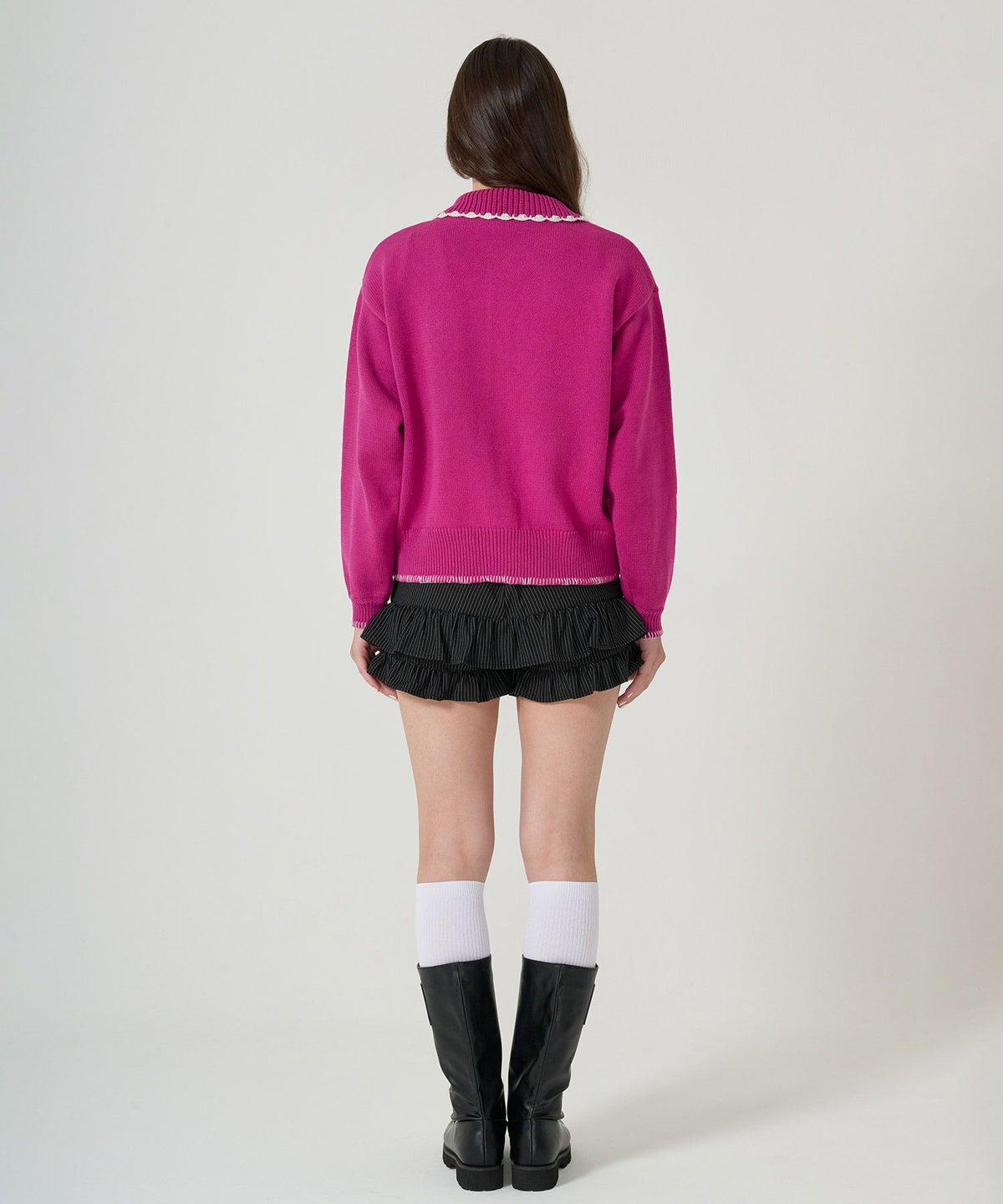 ハンドステッチ/ ニット/ジャケット/アイボリー