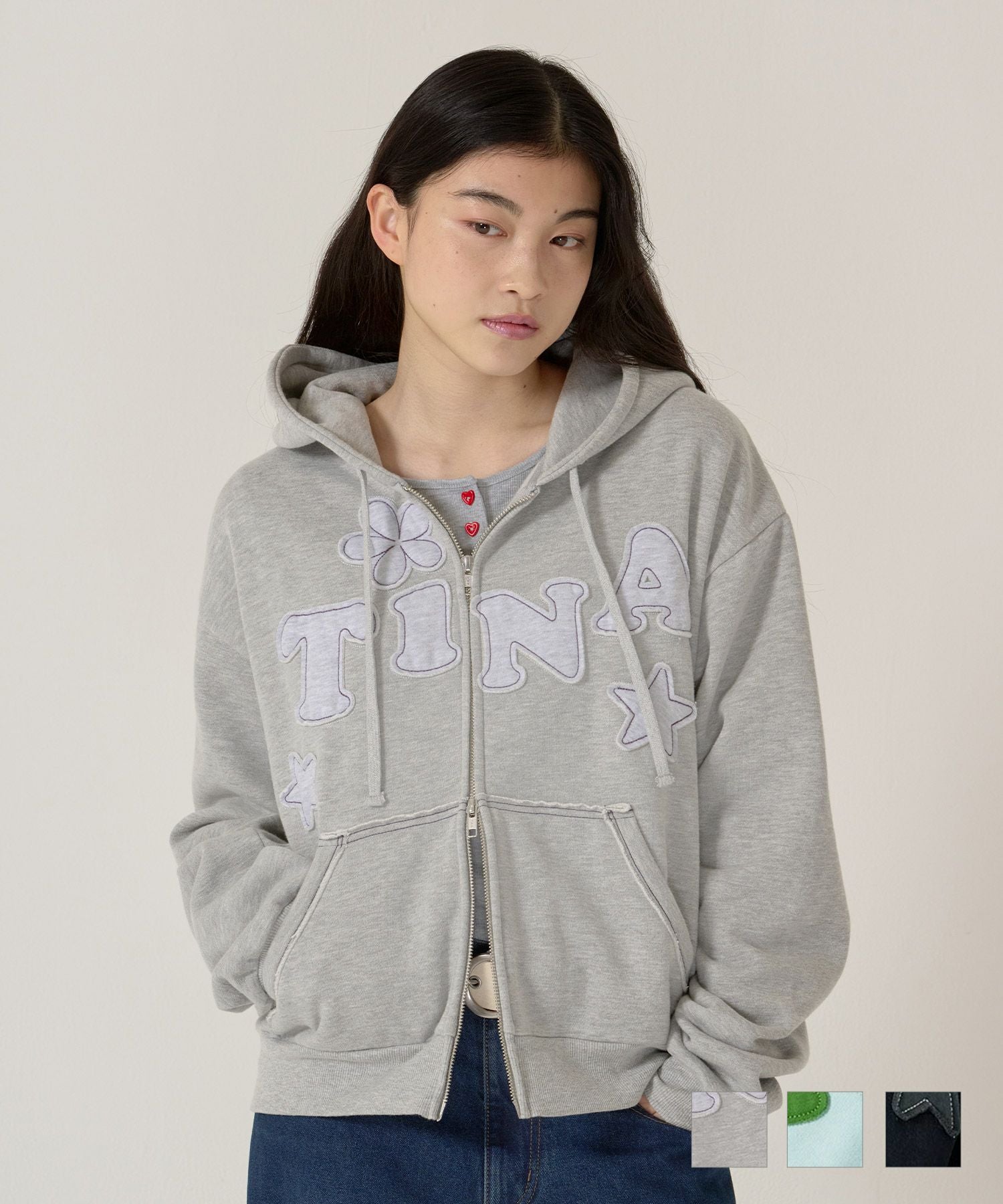 裏起毛 ロゴパッチワーク フーディー TINA：JOJUN 全3色｜tnj531-1133