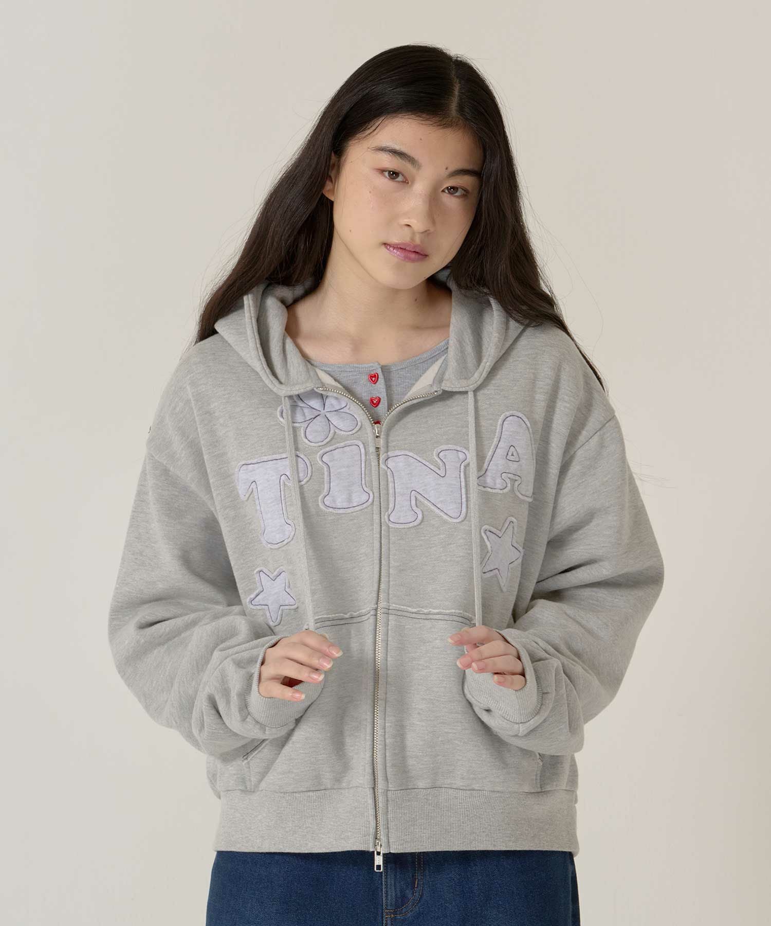 裏起毛 ロゴパッチワーク フーディー TINA：JOJUN 全3色｜tnj531-1133