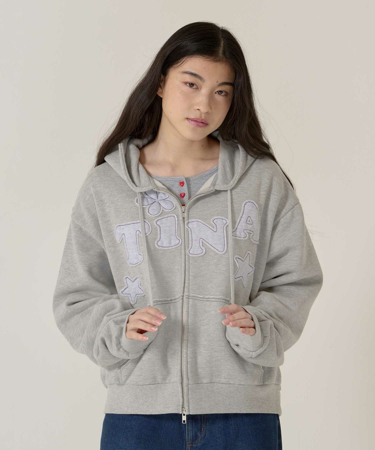 パッチワーク/フーディー/パーカー/ライトブルー