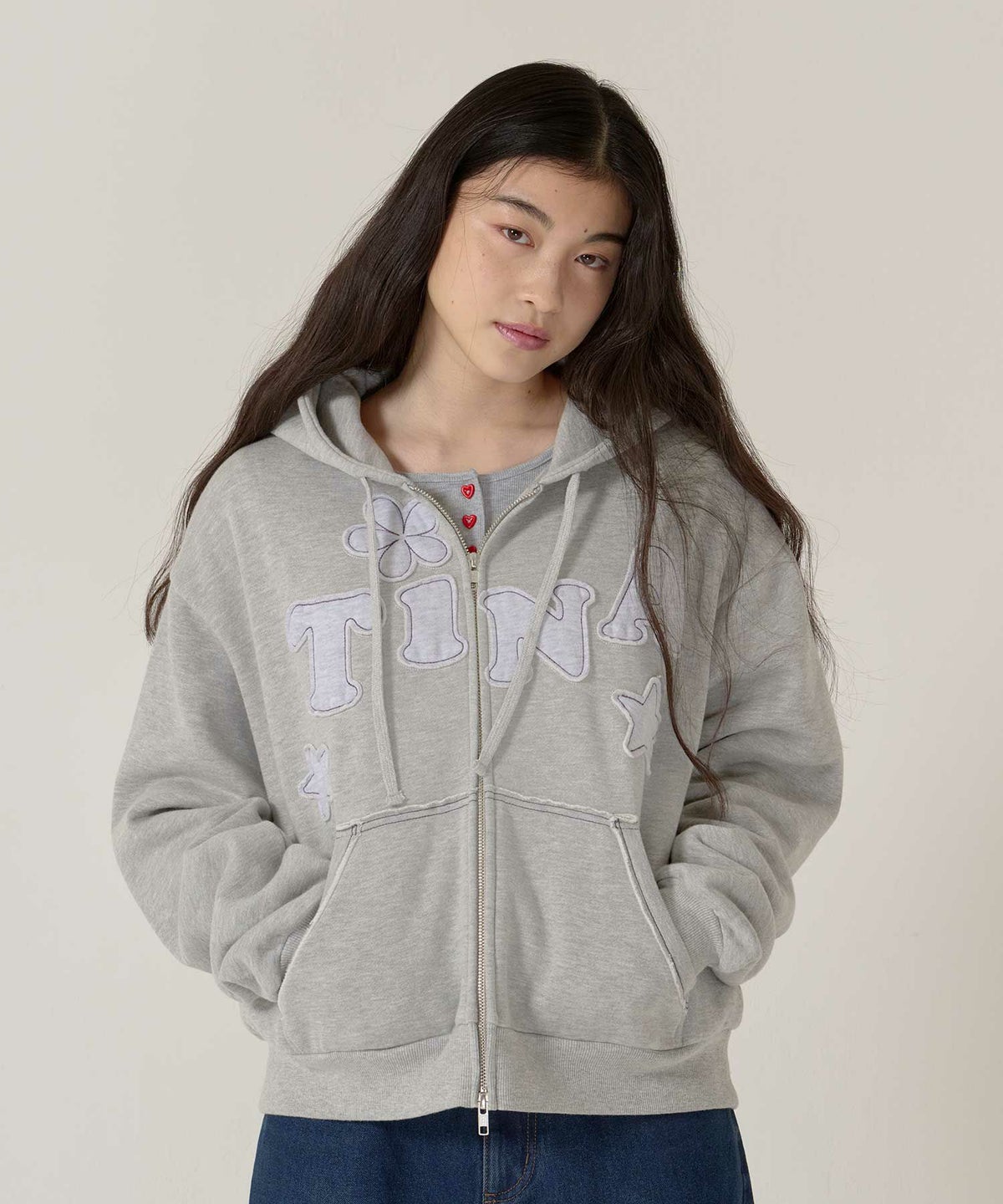 パッチワーク/フーディー/パーカー/ライトブルー