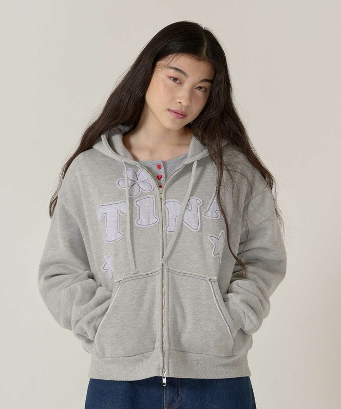 パッチワーク/フーディー/パーカー/ライトブルー