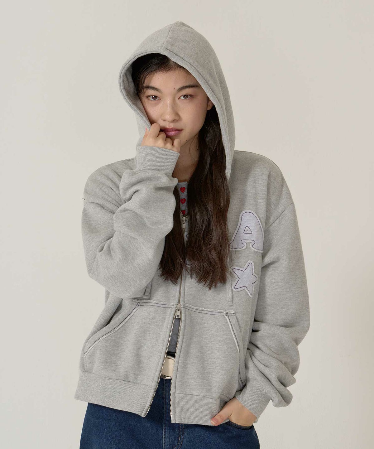 パッチワーク/フーディー/パーカー/ライトブルー