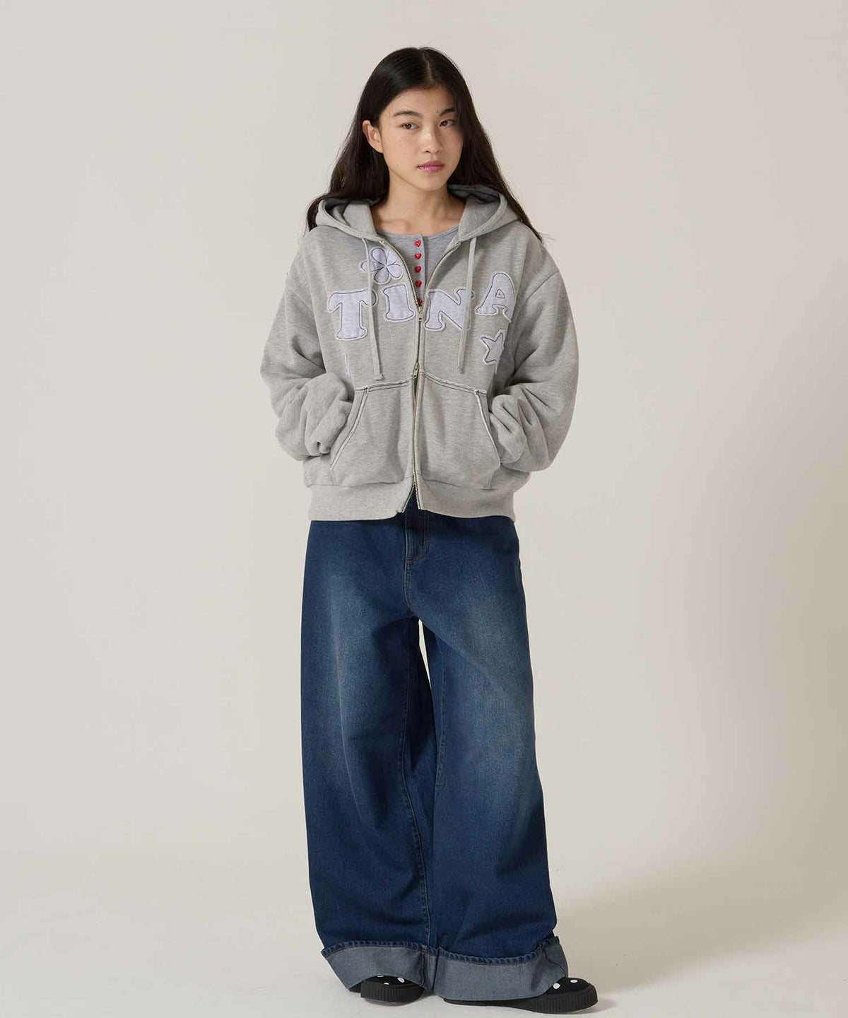 パッチワーク/フーディー/パーカー/ライトブルー