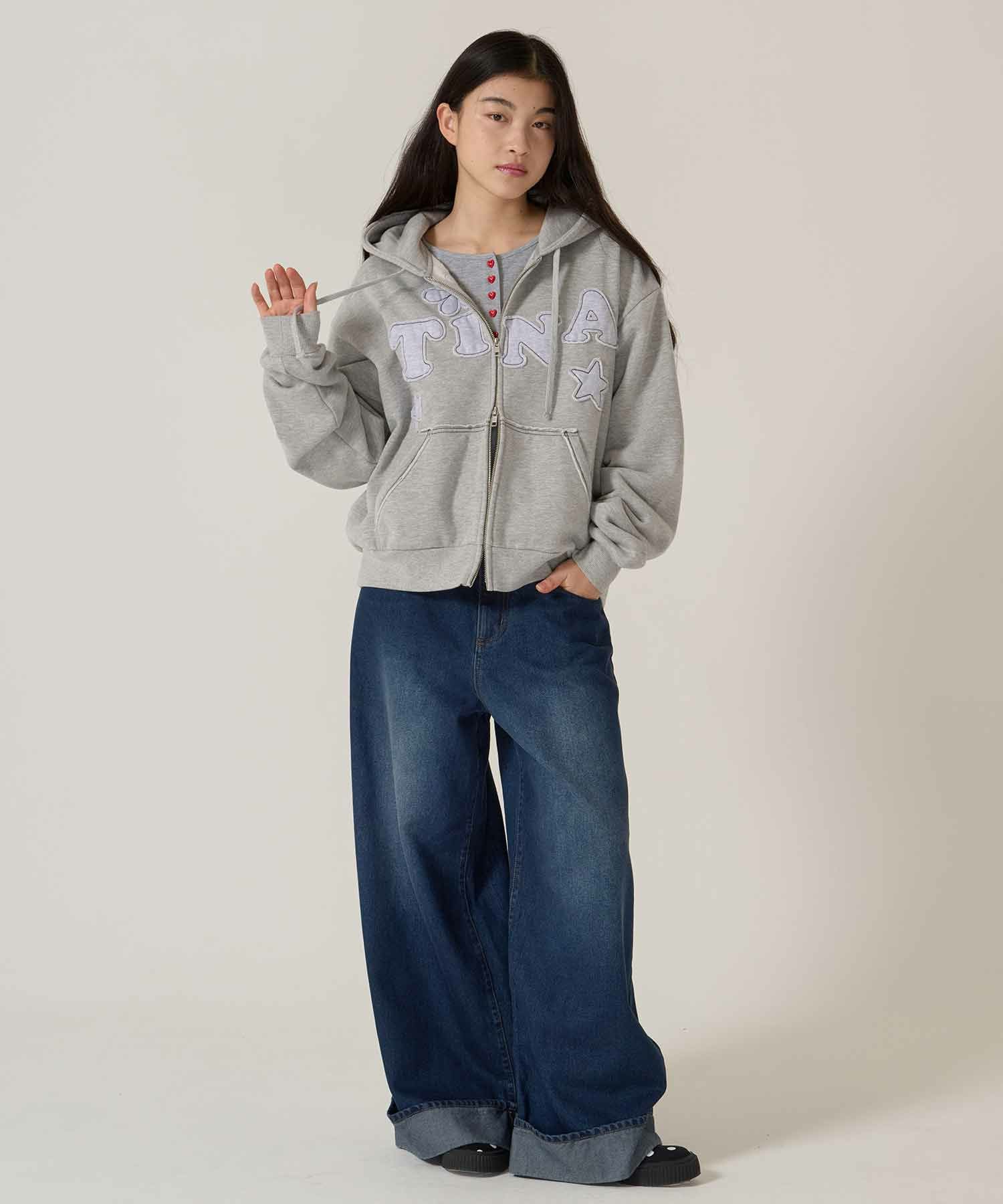 裏起毛 ロゴパッチワーク フーディー TINA：JOJUN 全3色｜tnj531-1133